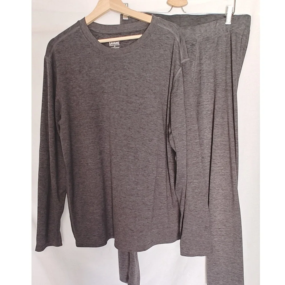 Savane Thermal Base Layer Set‎ Mens XL Gray Heather Long Sleeve Top Tights